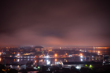 Fototapeta na wymiar Night landscape with a view of Diomede Bay. Vladivostok, Russia