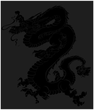 Hand drawn Silhouette dragon.Chinese dragon tattoo.Black and white Traditional Japanese dragon.Dragon coloring book.