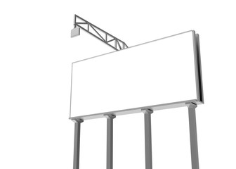 Blank billboard. Isolated on white. Clipping path. 3D Rendering.