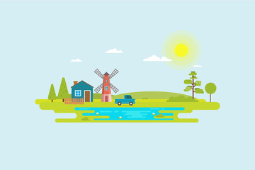 Vector illustration of agriculture in a rustic flat design style concept