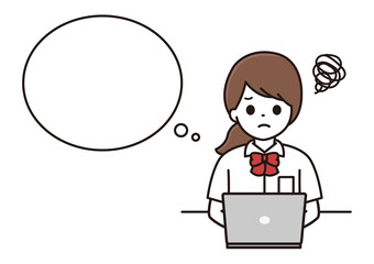 学生 女性 パソコン 困惑 吹き出し イラスト