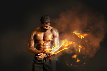 Strong man on fire