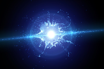 Structure explosion from light particles. Complex vector illustration, large amount of objects.