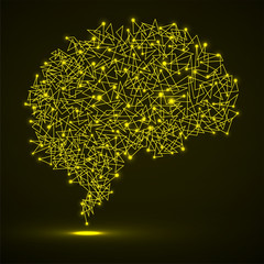 Abstract human brain of glowing dots and lines, polygonal structure, vector illustration eps 10