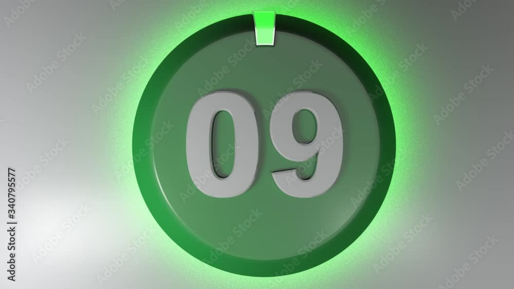 Poster the number 09 on a circle badge with a lighted rotating cursor - 3d rendering video clip