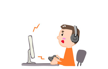パソコンでゲームをする人のイラスト