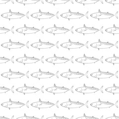 Tuna Fish. Mackerel Tuna. Colored Vector Patterns