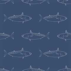 Tuna Fish. Mackerel Tuna. Colored Vector Patterns