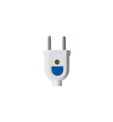 Single white electric plug without cable isolated on white background. A small stecker without shadow