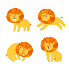 Set of happy lions for prints and patterns on textile, paper and other materials. Vector illustration in cute cartoon style
