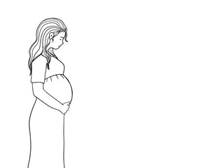 Outline Pregnant girl. Hand drawn Vector illustration isolated on white background. Pregnant woman. Prenatal concept. Babe and mother care