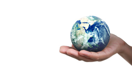 Globe ,earth in hand, holding our planet glowing. Earth image provided by Nasa