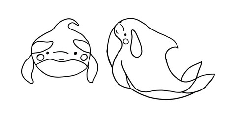 Cute flat killer whale drawing. Adorable little cartoon orca vector illustration. Childish rare animal wild ocean concept with lettering: I must live in the ocean