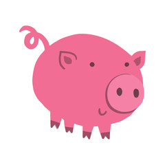 Hand drawn cartoon Piggy bank with coin. Vector Icon saving or accumulation of money, investment. Concept of banking or business services. Icon piggy bank in a flat style, isolated from the background