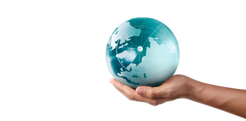Globe ,earth in hand, holding our planet glowing. Earth image provided by Nasa