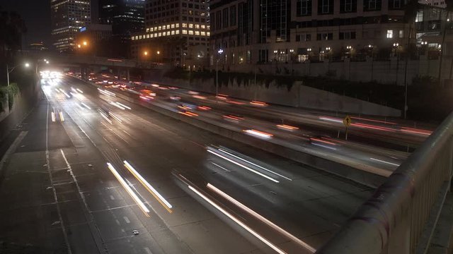 Timelapse of Freeway near Downtown Los Angeles at Night
