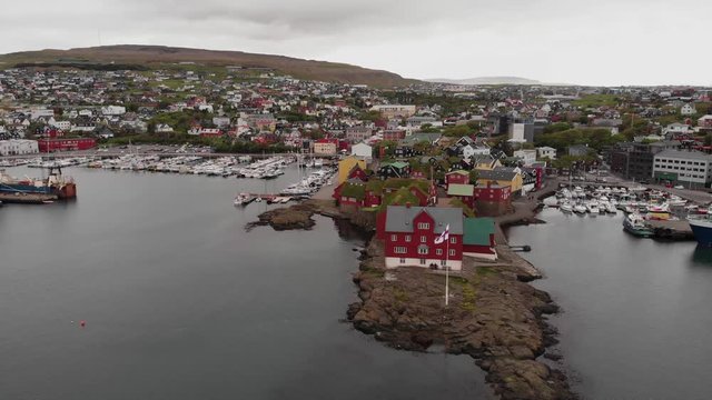 Aerial of Thorshavn capitol of The Faroe Islands