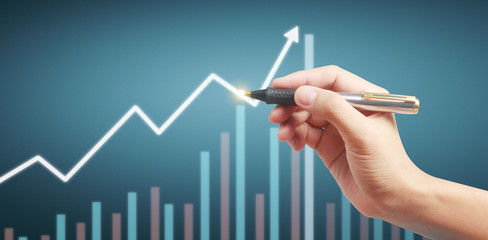 Hand drawing  chart. graph stock of growth