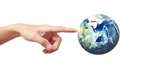 Globe ,earth in hand, holding our planet glowing. Earth image provided by Nasa