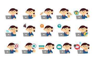 学生　女の子　制服　パソコン　インターネット　セット