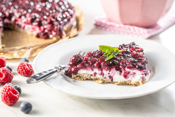 Sweet berry cake. Pie with blueberries and raspberries.