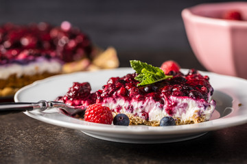 Sweet berry cake. Pie with blueberries and raspberries.