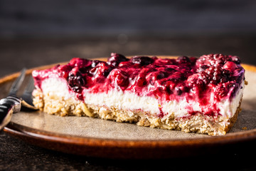 Sweet berry cake. Pie with blueberries and raspberries.