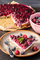 Sweet berry cake. Pie with blueberries and raspberries.