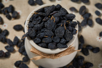 Dried raisins in a container