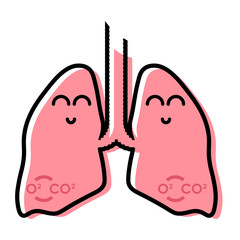 Healthy human lungs funny icon in sketchy linear style. Isolated vector on white background