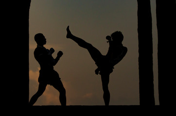 silhouette of muay Thai Thailand