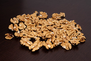 Walnuts scattered on a table