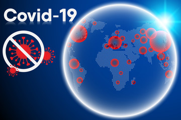 Coronavirus Disease Global Infection and Pandemic Sickness, Covid-19 Coronavirus World Spread for Medical Banner Background. Epidemic Corona Virus Influenza and World Map, Medicine/Healthcare Concept.