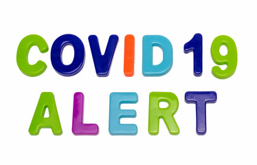 Text COVID-19 ALERT on a white background.