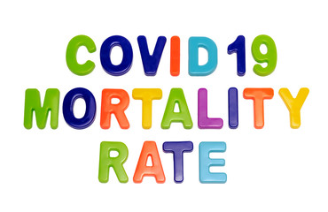 Text COVID-19 MORTALITY RATE on white background