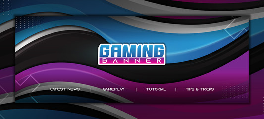 Abstract Gaming Facebook Banner With Modern Gradient Blue and Purple Design