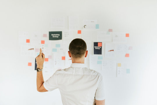 Business person working with notes