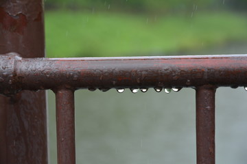 雨の手すり
