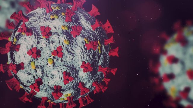 Realistic 3D-Animation of the Coronavirus (COVID-19) on abstract dark background. Concept of SARS-CoV-2 Virus Infection. 4K.