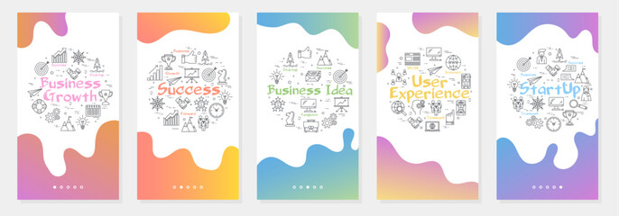 Vector five vertical banners - business growth, success, startup