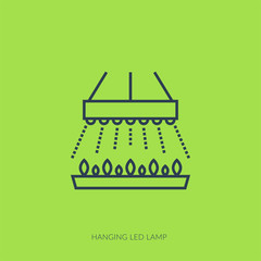 Vector outline icon of hydroponic and growth led light - hanging led lamp