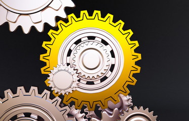 engine gear wheels, industrial background. 3d rendering