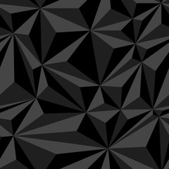 Black crumpled paper simple polygonal dark abstract seamless pattern, vector background