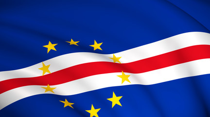 Cape Verde / Cabo Verde National Flag (Cape Verdean flag) - waving background illustration. Highly detailed realistic 3D rendering