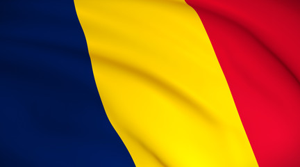 Chad National Flag (Chadian flag) - waving background illustration. Highly detailed realistic 3D rendering