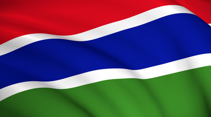 Obraz premium The Gambia National Flag (Gambian flag) - waving background illustration. Highly detailed realistic 3D rendering