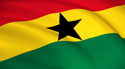 Ghana National Flag (Ghanaian flag) - waving background illustration. Highly detailed realistic 3D rendering