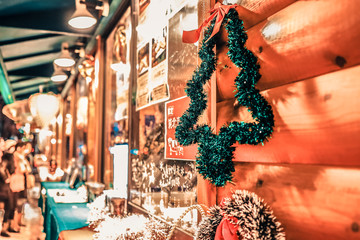 Winter market in Odori Park during Christmas event. Shop has been decrorate with lights illumination for tourist welcome. Park locate in center.