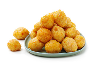 Croquette is food from potato wadding containing minced meat that is seasoned and mixed with vegetables. Indonesia, jajanan on white 