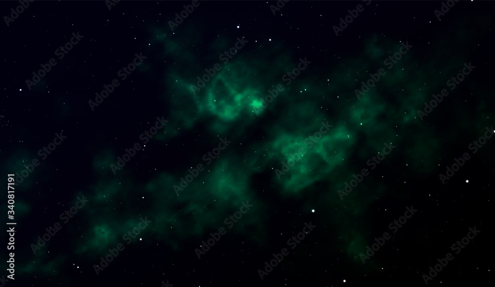 Sticker space background fantastic outer view with realistic bright stars and cluster of gas clouds. univers